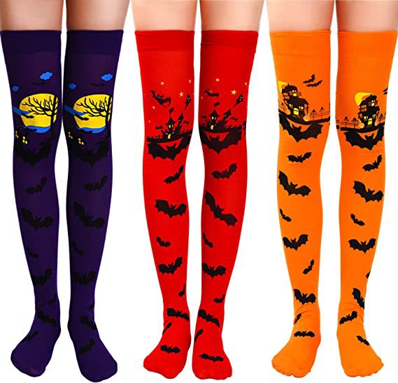 Wholesale Halloween Bat Spider Web Clown Skeleton Skull Over The Knee Socks