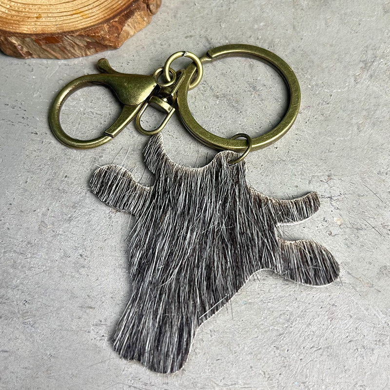 Wholesale 2pcs/pack Ethnic Style Western Leopard Cow Head Leather Keychain