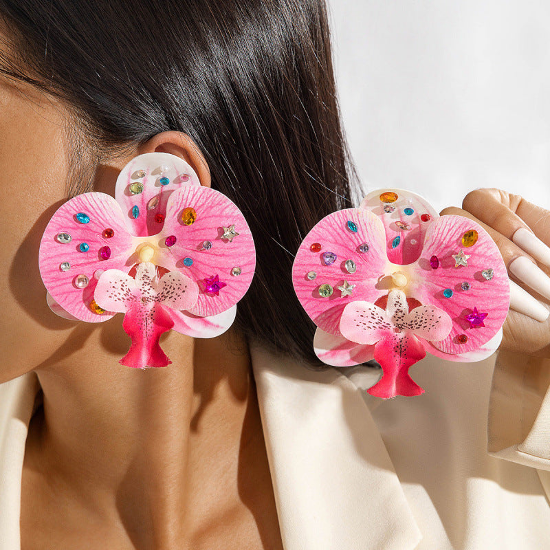 Wholesale Fabric flower tassel beaded earrings