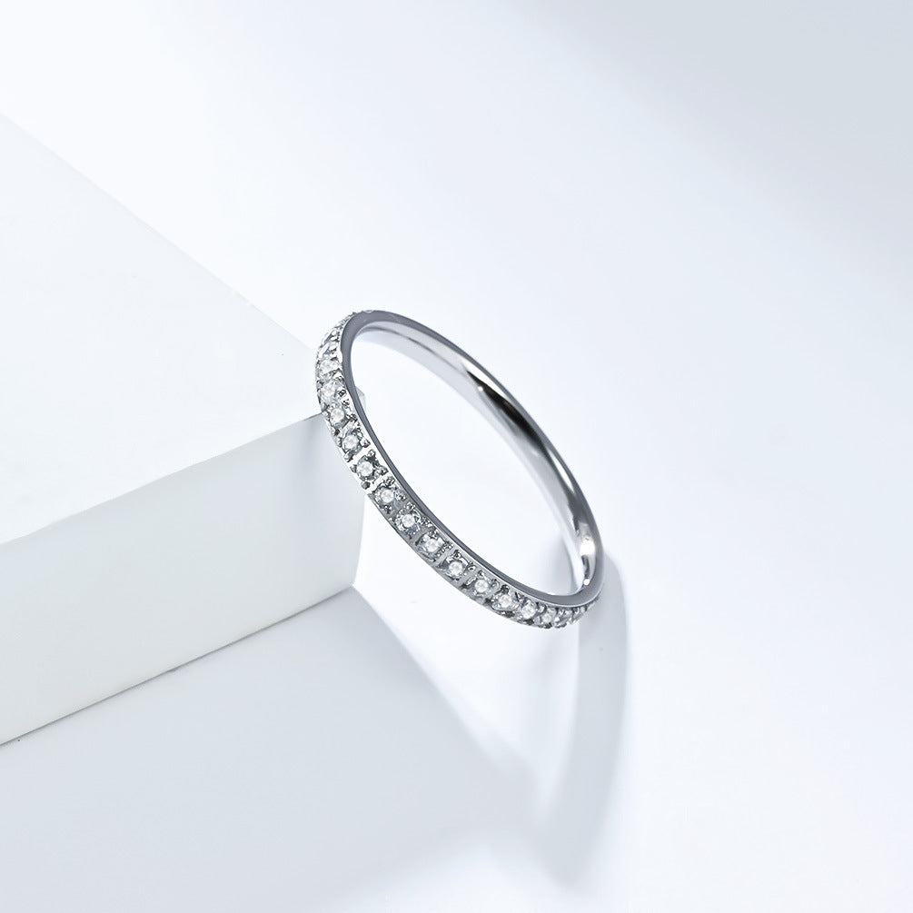 Wholesale 2mm titanium steel ring inlaid with diamonds and starry sky zircon