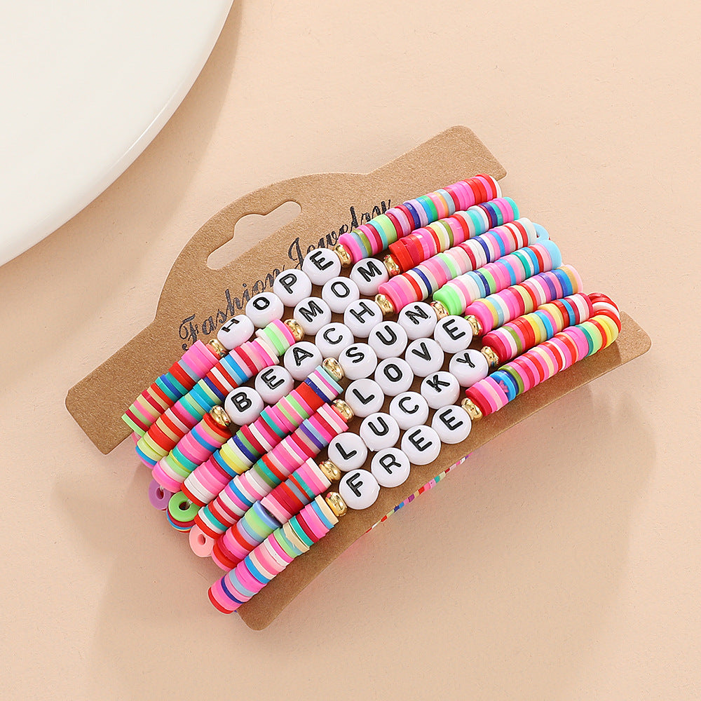 Wholesale Colorful Clay Alphabet Smiley Beads Soft Clay Sheet Stretch Bracelet