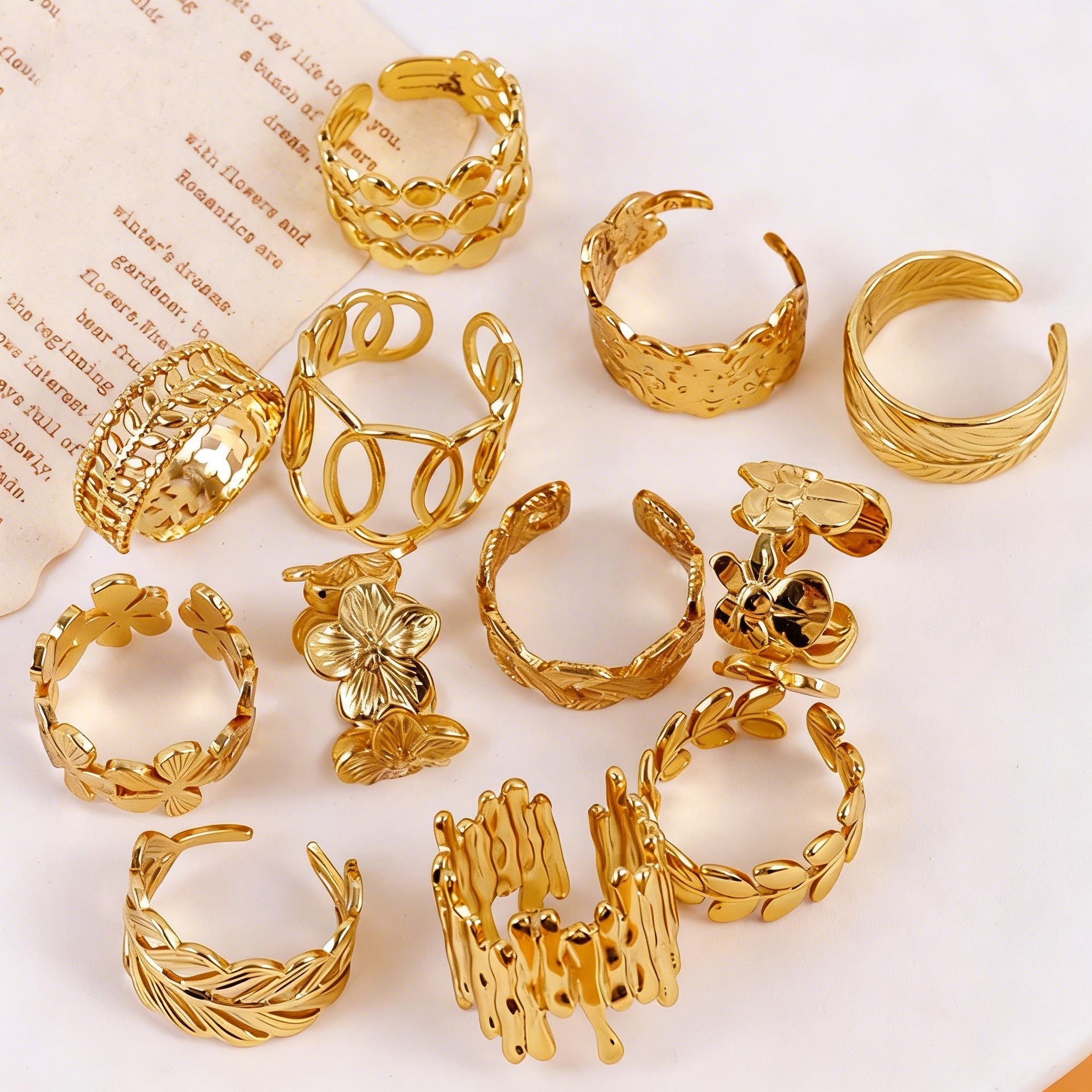 Wholesale 12pcs minimalist stainless steel hydraulic ring geometric ring