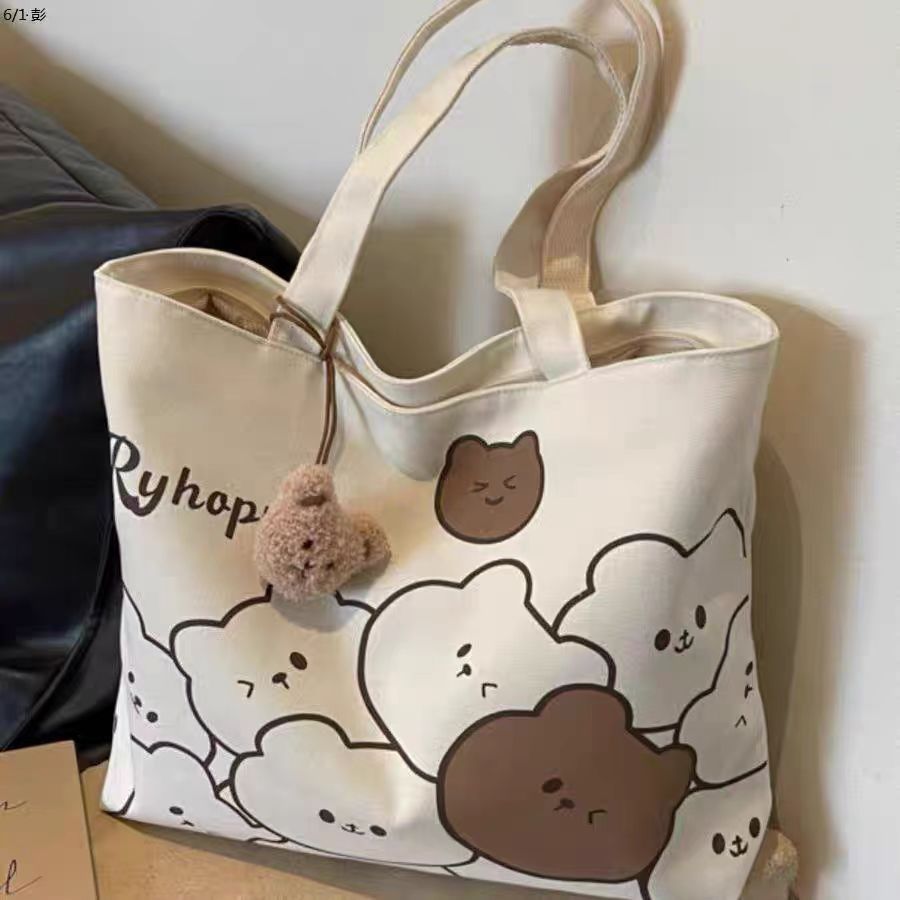 Wholesale Japanese cartoon one-shoulder large capacity tote canvas handbag