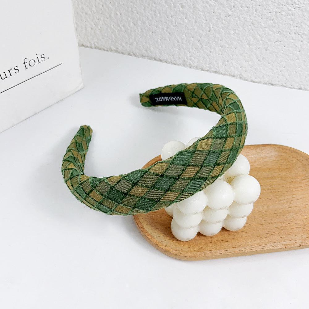 Wholesale Color Fabric Plaid Wide Edge Sponge Hair Hoop