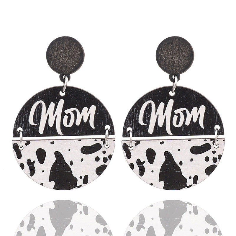 Wholesale Cow Print Leopard Print Wood Chip Mom Round Earrings
