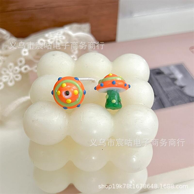 Wholesale 10pcs Glassy mushroom-shaped long-handled contrasting-color beads