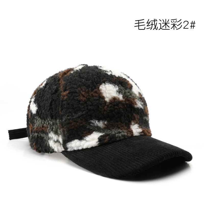 Wholesale Autumn/Winter Color Blocked Plush Camouflage Solid Color Light Plate Outdoor Travel Cold Proof and Warm Duck Tongue Hat