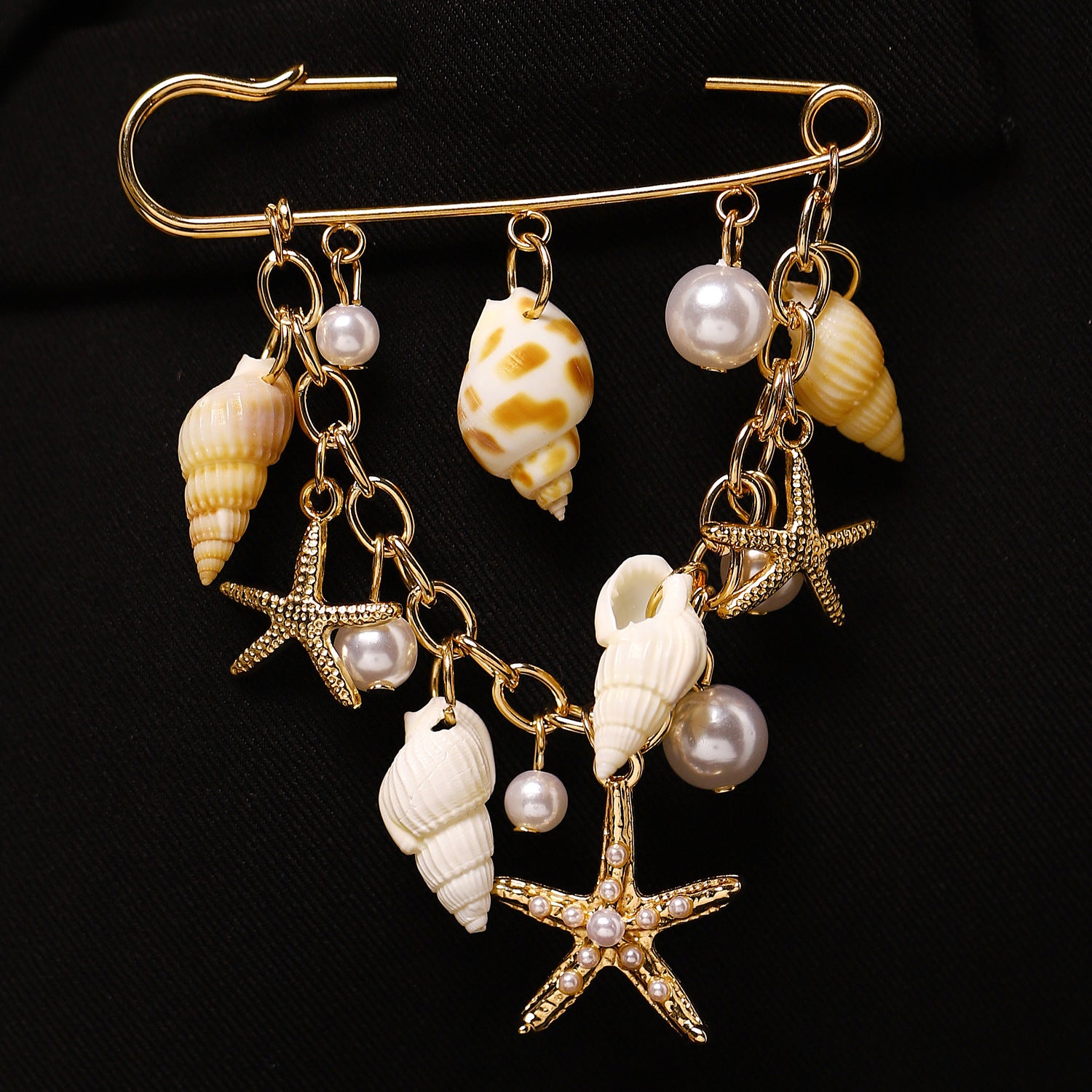 Wholesale Alloy Gold Beach Brooch Pendant Starfish Shell Imitation Pearl Women S Multifunctional Pants Chain Clip Everyday Jewelry Accessory Gift