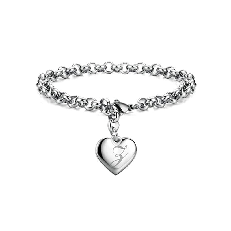 Wholesale Alphabet Pendant Stainless Steel Heart Bracelet