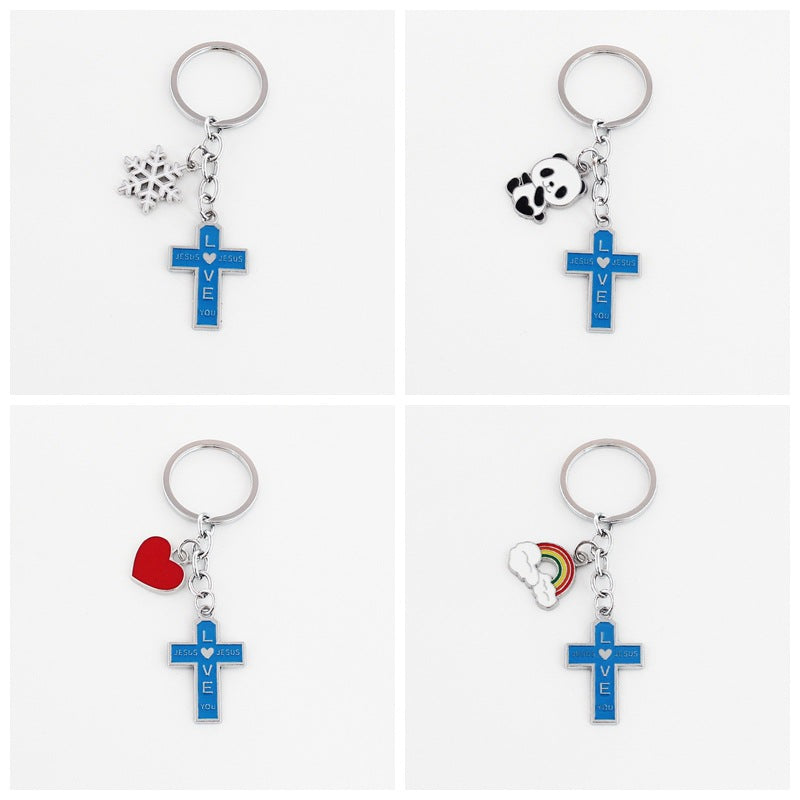 Wholesale Christmas Rainbow Cross Zinc Alloy Keychain