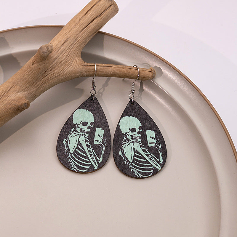 Wholesale Cartoon Halloween Pumpkins Make Weird Ghost Wooden Earrings