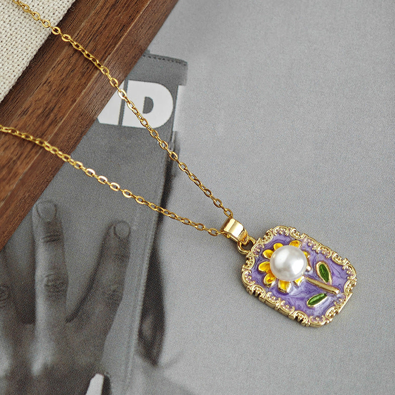 Wholesale Sunflower pearl necklace women' s clavicle chain versatile accessories