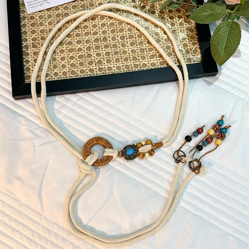 Wholesale Women's Versatile Dress Accessories Waist Rope Bohemian Braided Hemp Rope Waist Chain Thin Belt