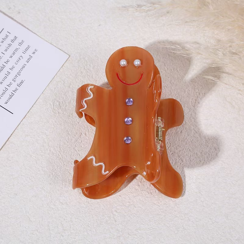Wholesale Christmas Gingerbread Candy Cane Hair Claw Clip Trendy Fashion Hair Accessory Gift