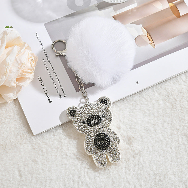 Wholesale Cute Little Bear Plush Ball Rhinestones Pom Pom
 Keychain