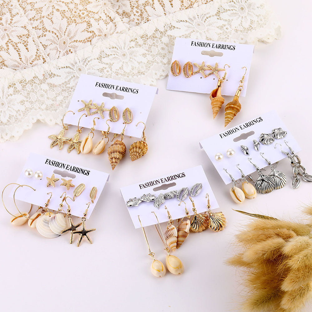 Wholesale Fashion Gold and Silver Natural Shell Scallop Earring Set