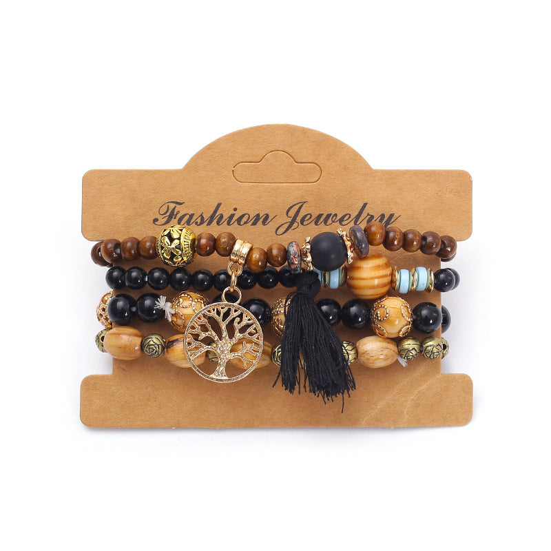 Wholesale Bohemian multi-layered wooden beaded bracelet jewelry