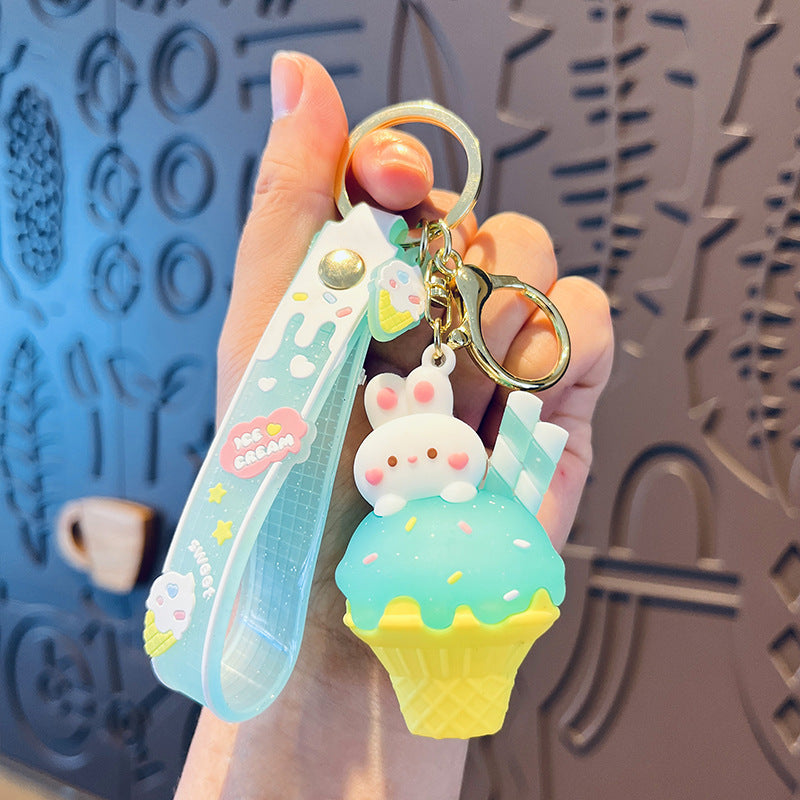 Wholesale Ice Cream Cone Rabbit Doll Silicone Keychain