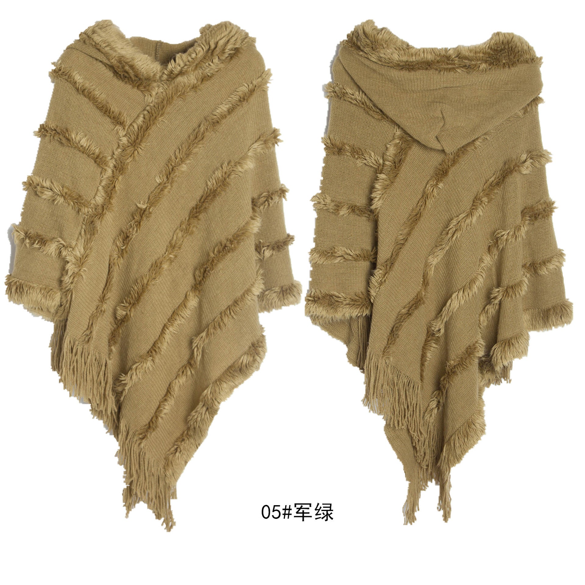 Wholesale Autumn and Winter Shawl Solid Color Hooded Knitted Pullover Cape Shawl