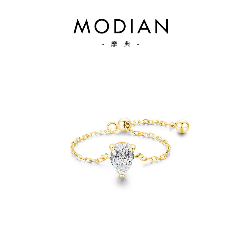 Wholesale S925 Silver Inlaid Simulated Zircon Adjustable Ring Chain