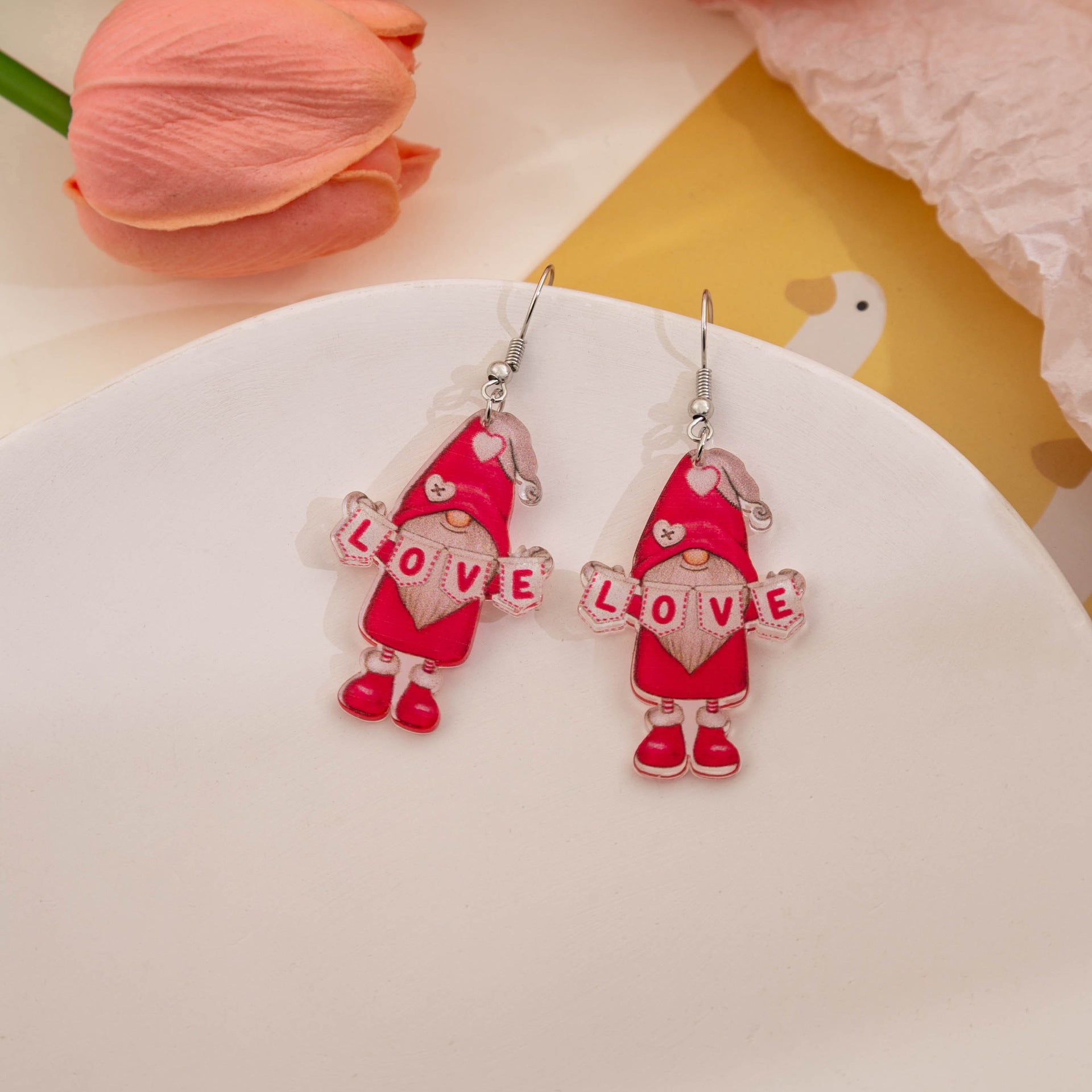 Wholesale Valentine's Day Love Gnome Flamingo LOVE Acrylic Earrings