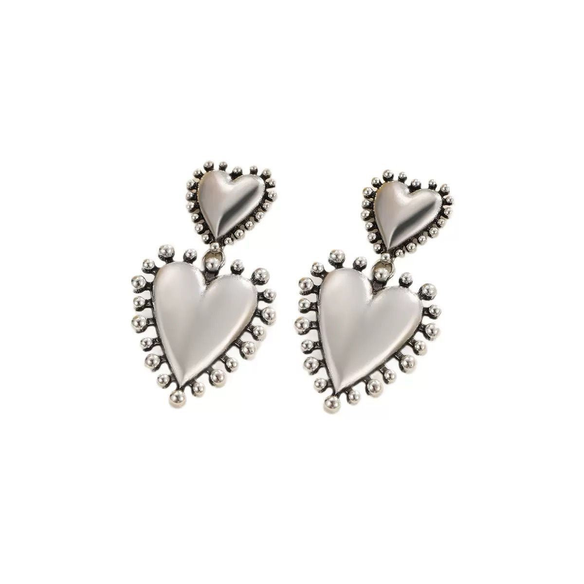 Wholesale Retro Heart Ethnic Style Earrings Antique Silver Alloy Unique Design Party Wear Jewelry Accessory For Resale