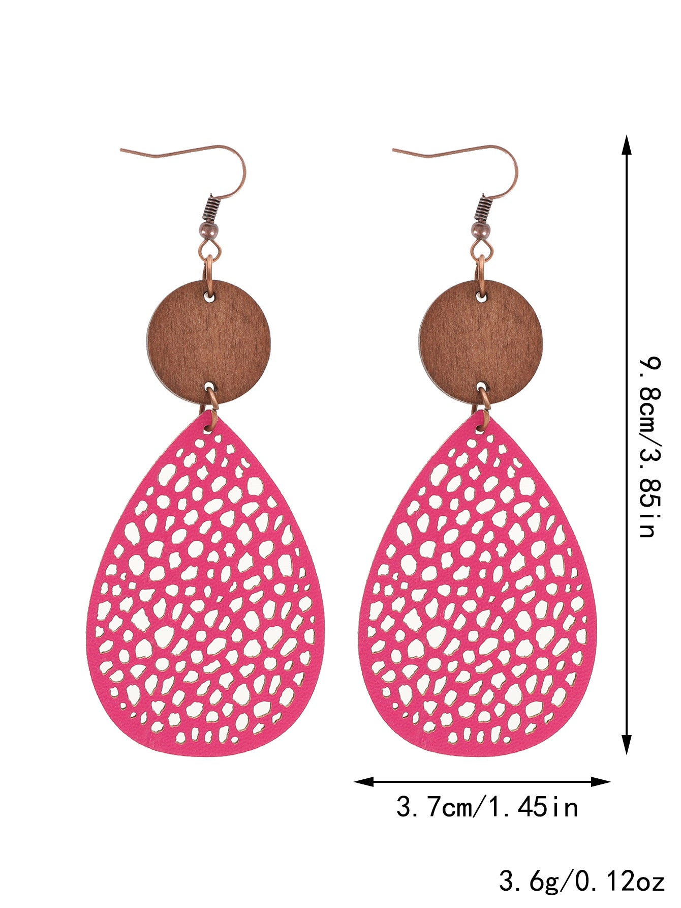 Wholesale Drop-shaped Hollow-out Leather and Wood Combination Mesh Earrings