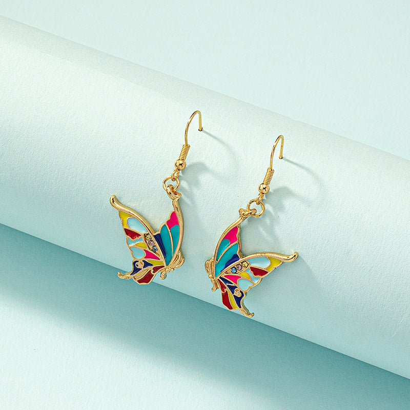 Wholesale Colorful Oil Drop Alloy Butterfly Earrings