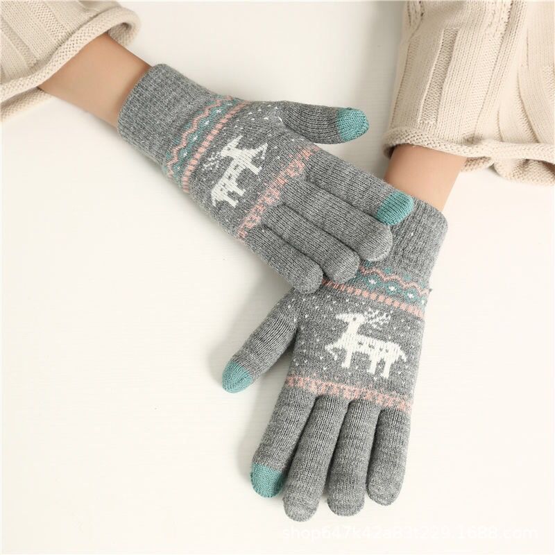 Wholesale Christmas Knitted Winter Touch Screen Warm Fawn Gloves