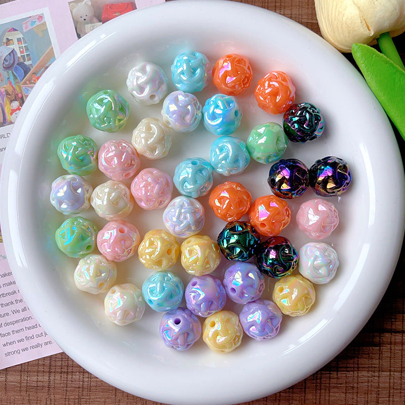 Wholesale 10pcs AB Color Plated Solid Color Wool Ball Straight Hole Acrylic Beads