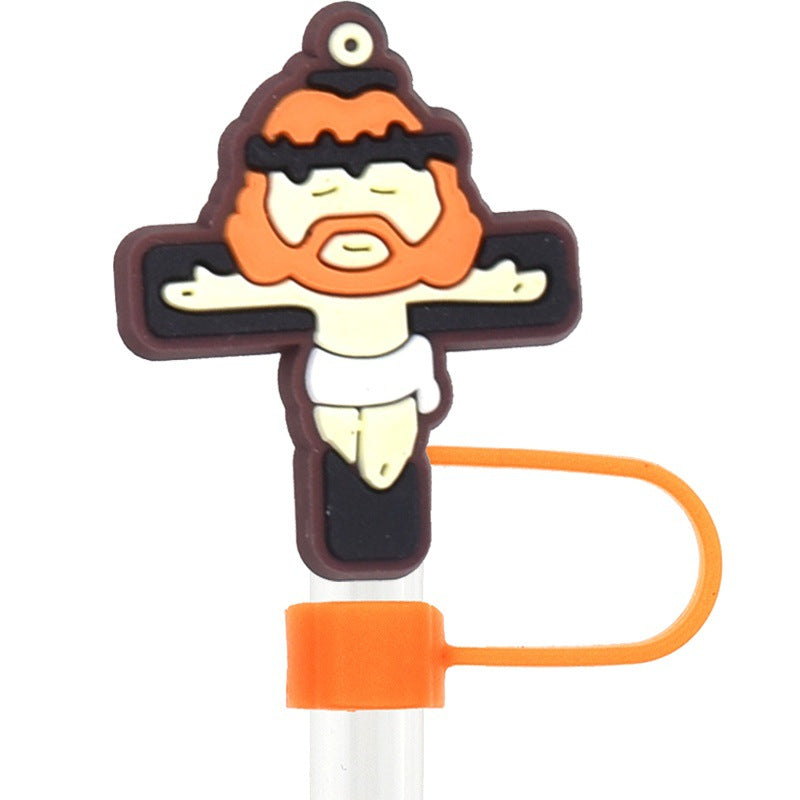 Wholesale Random 100pcs  Bible series water cup straw cap 10mm  cartoon Straw Cover
