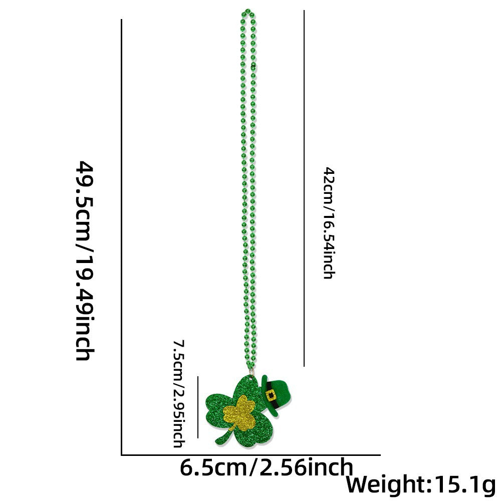 Wholesale Green  Shamrock Hat Bead Chain Pendant Necklace St.  Patrick' s Day