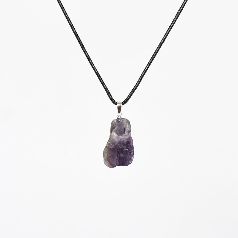 Wholesale Amethyst Irregular Leather Rope Crystal Necklace
