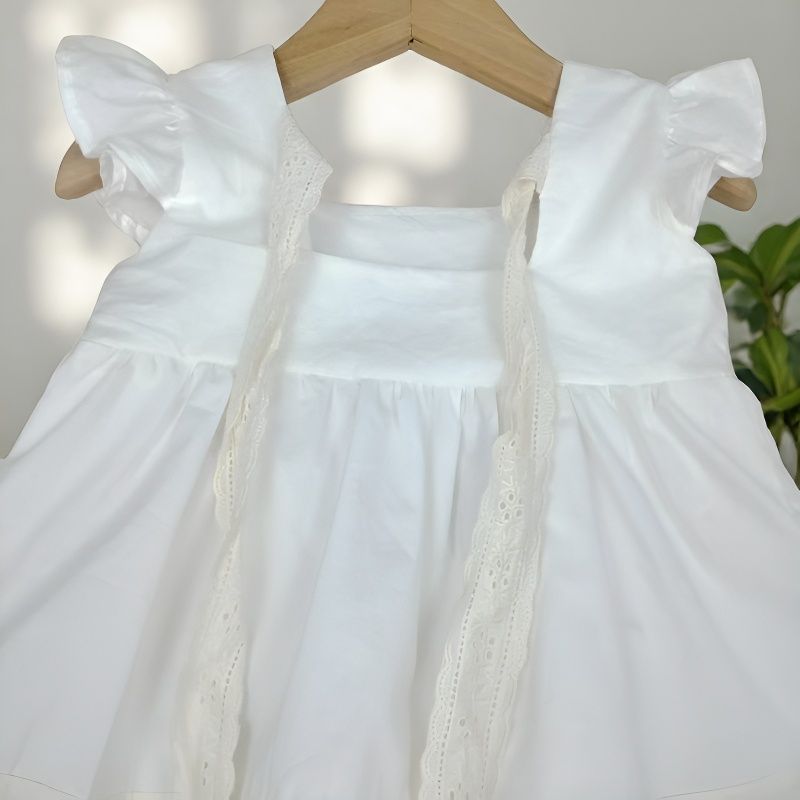 Wholesale Trendy Baby Girl Summer Dress Princess Lace Square Collar Cotton Toddler Party Wear Boutique Clothing