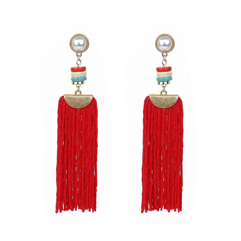 Wholesale Bohemian Red Vintage Tassel Dream Catcher Earrings