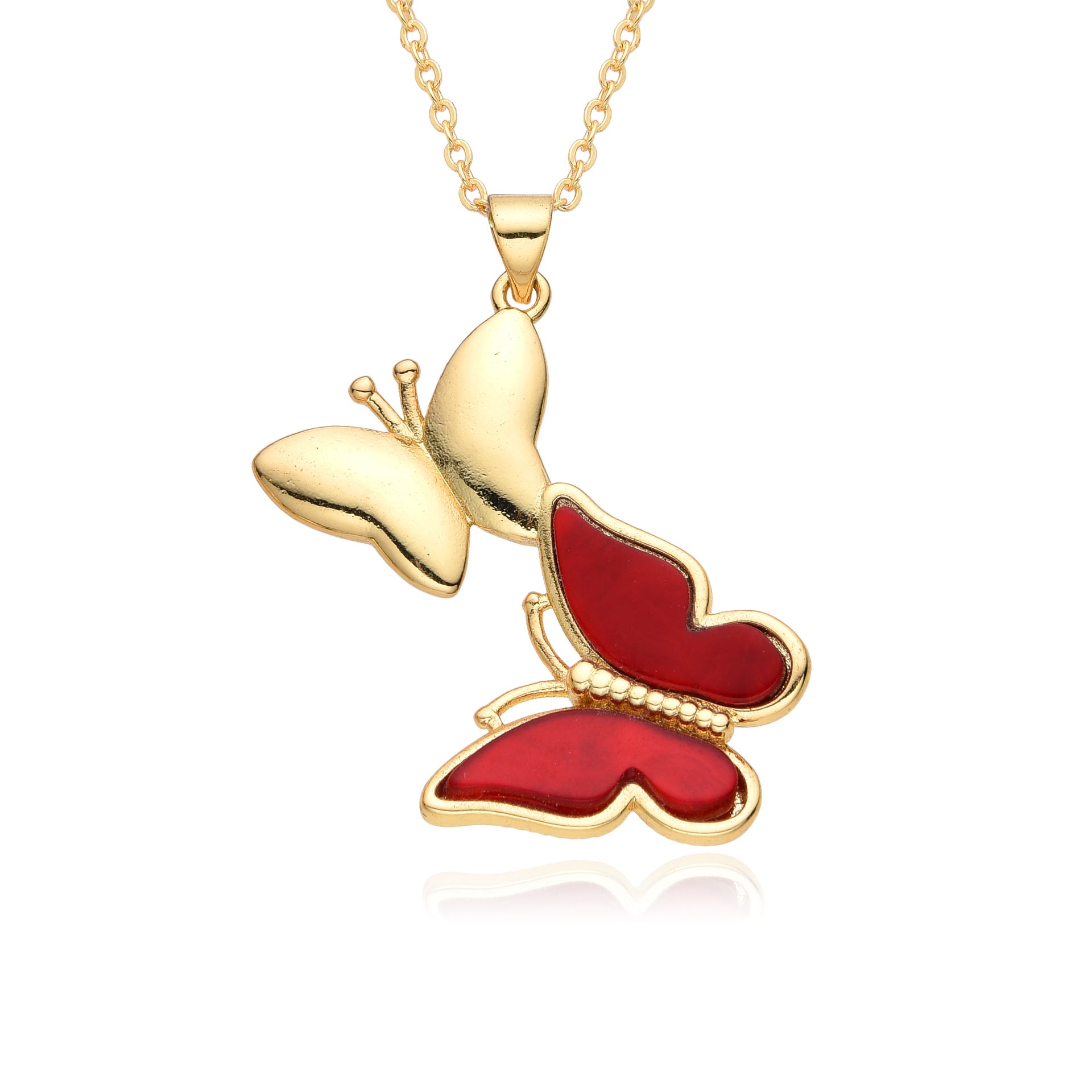 Wholesale Copper Gold Plated Shell Two Butterfly Necklace