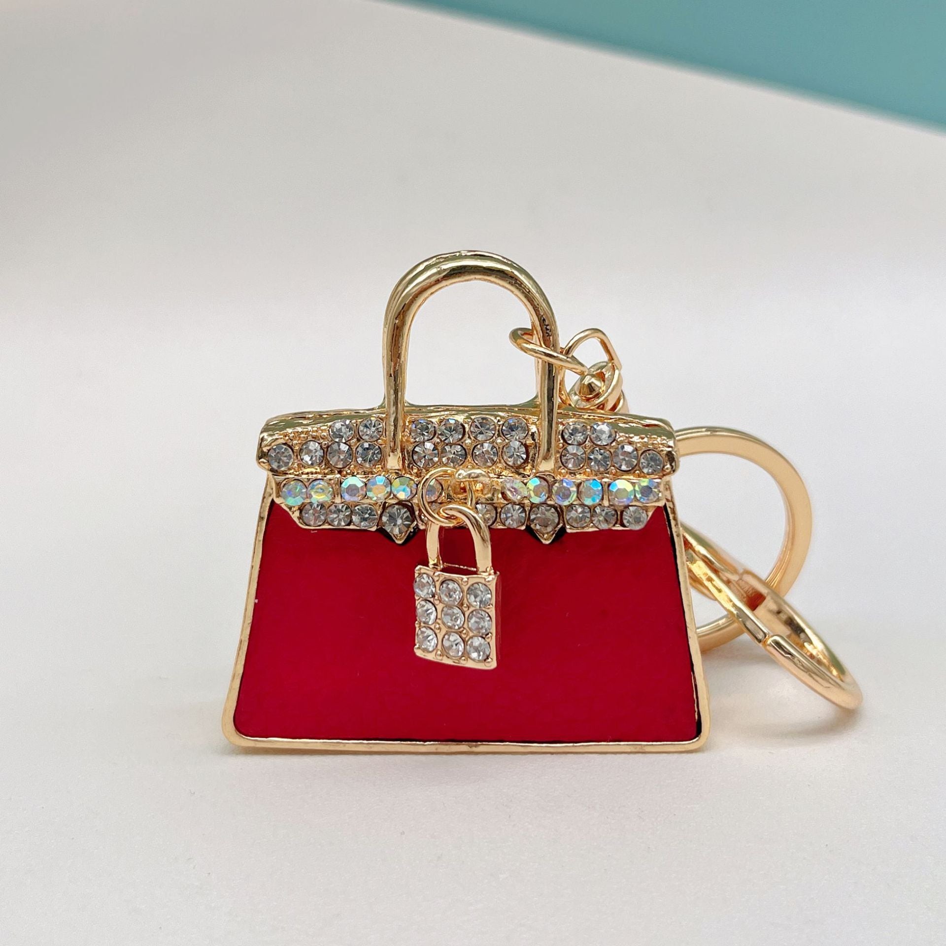 Wholesale Rhinestone Leather Handbag Alloy Keychain