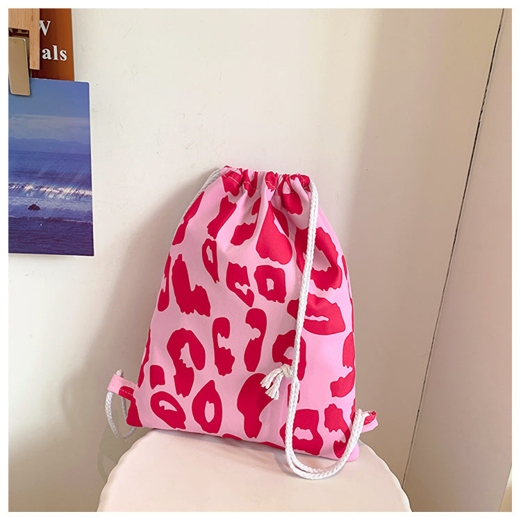 Wholesale Color Leopard Print Outdoor Sports Fitness Oxford Cloth Drawstring Pocket Shoulder Drawstring Bag
