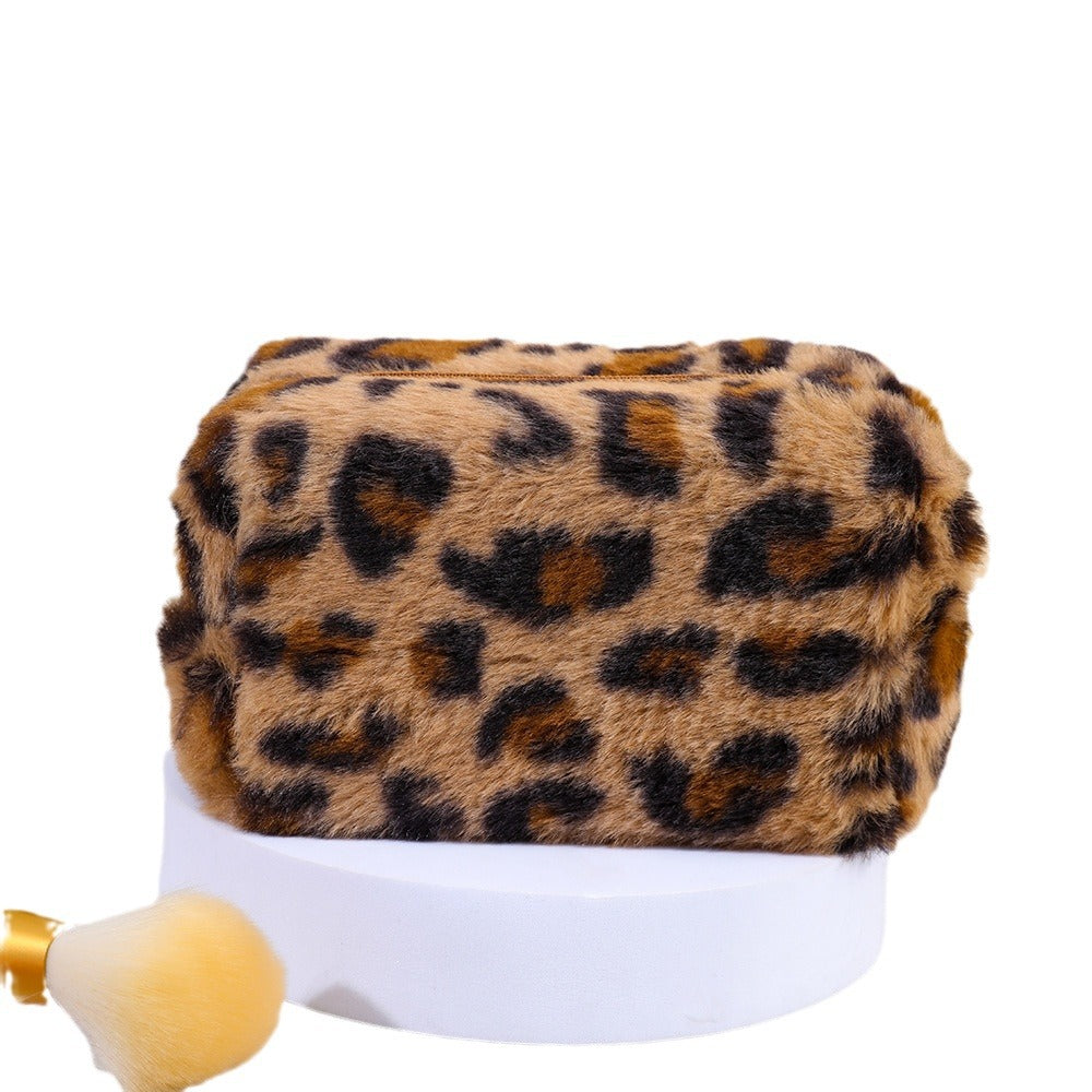 Wholesale Leopard Print Plush Octagonal Makeup Storage Bag