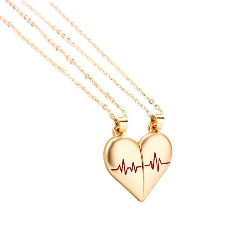 Wholesale Magnetic ECG Valentine' s Day Heart Titanium Steel Necklace