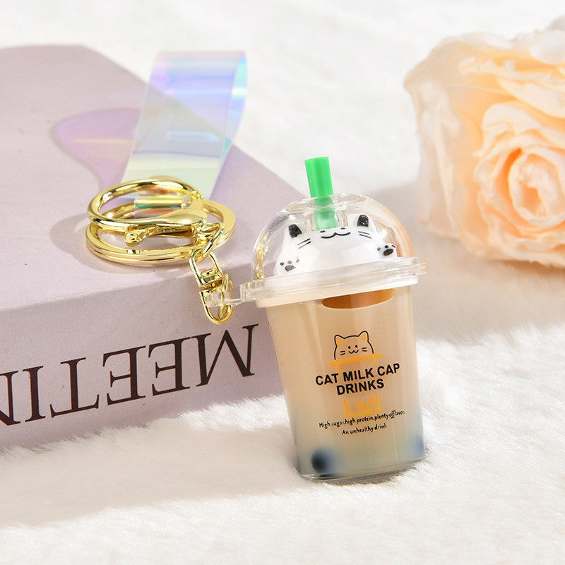 Wholesale Acrylic Creative Cute Milk Tea Cup Cat Bubble Tea Keychain