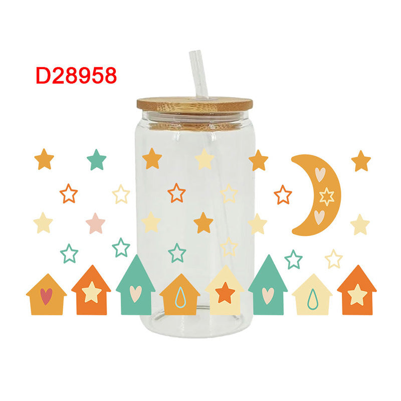 Wholesale Colorful clouds rainbow stars 16oz Cup UV DTF Wraps