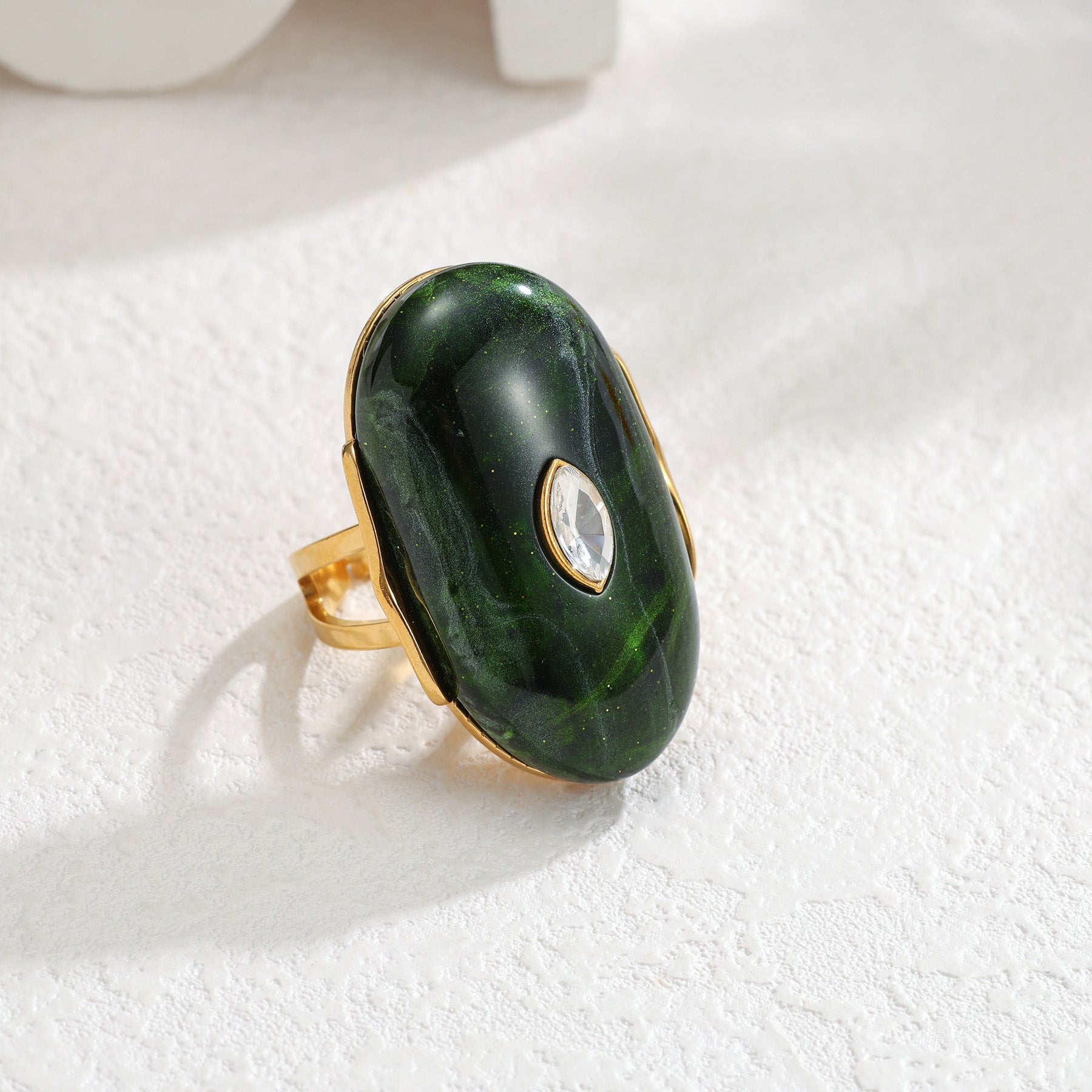 Wholesale Geometric Stone Stainless Steel Ring Open Adjustable Niche Design Fashion Jewelry Accessory For Boutique Resale