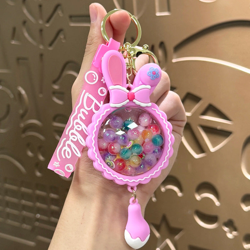 Wholesale Acrylic Liquid Sand Bunny Ear Keychain