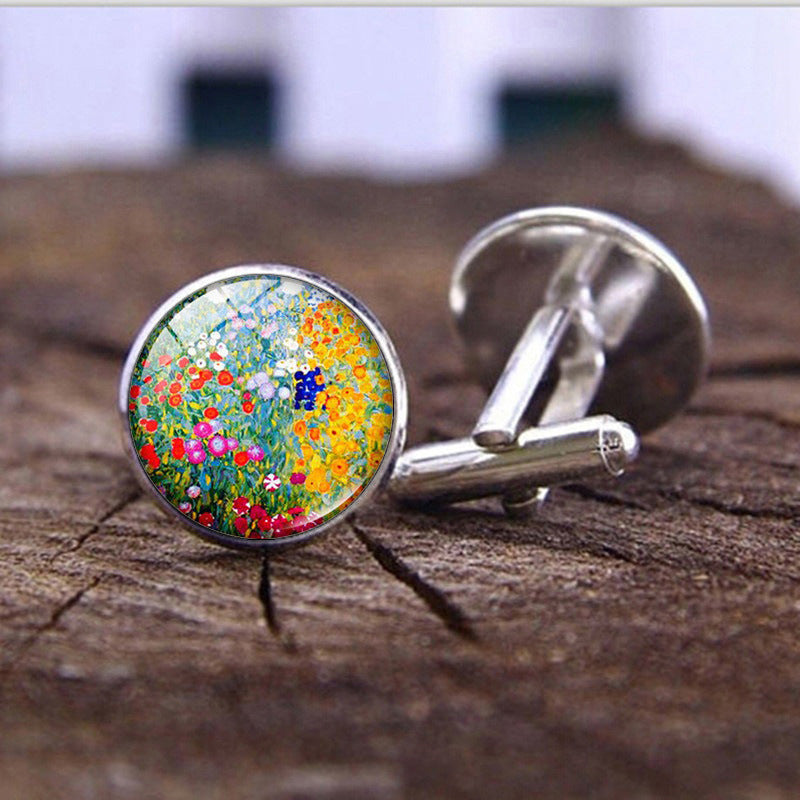 Wholesale Alloy Van Gogh Starry Night Sunflower Time Gemstone Cufflinks