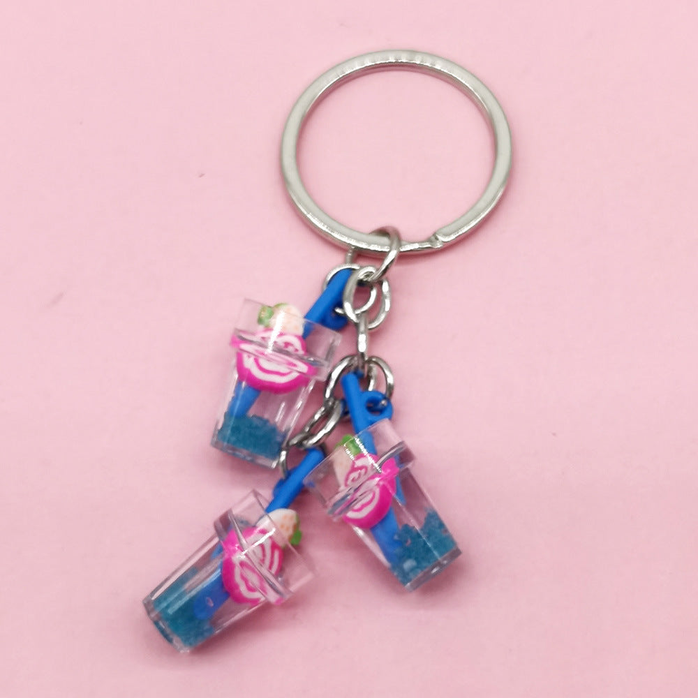 Wholesale Resin Luminous Simulation Fruit Juice Keychain Small Pendant Juice Cup