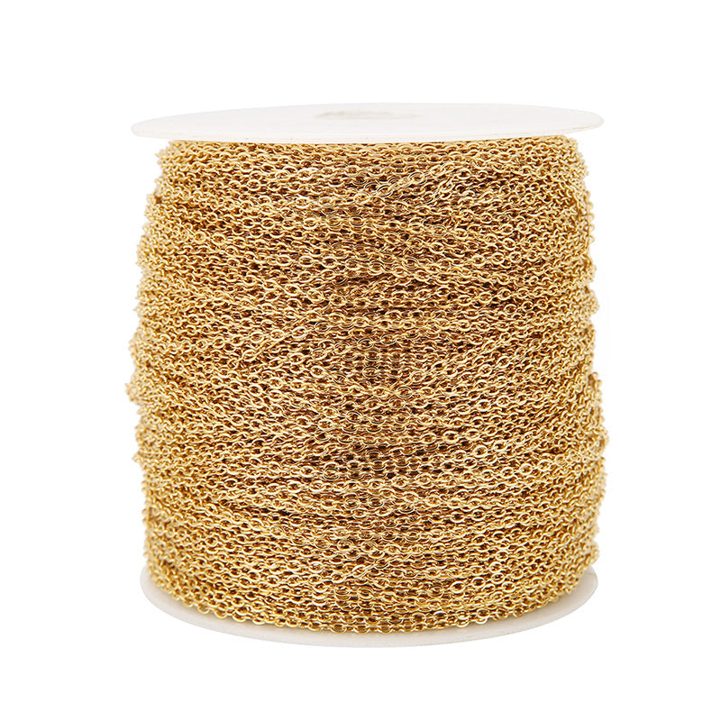 Wholesale 10pcs 8k Gold O-chain DIY Stainless Steel Flattened Cross Fine Chain