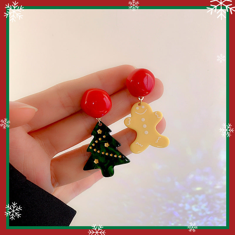 Wholesale Christmas Silver Needle Studded Diamond Oil Drip Asymmetric Tassel Earrings