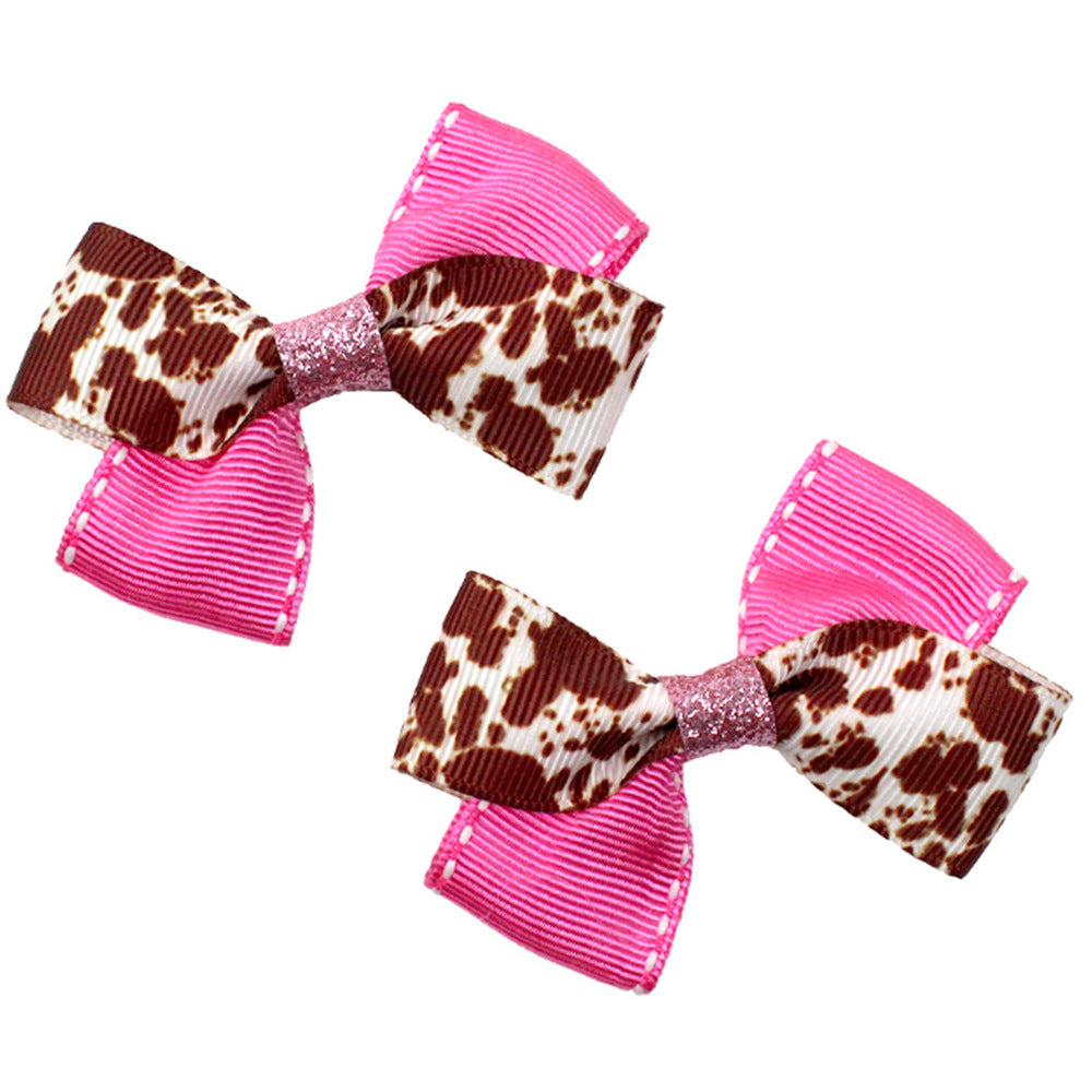 Wholesale 5pcs Cow Pattern Black and White Cow Pattern 4-inch Children's Bow Hairpin