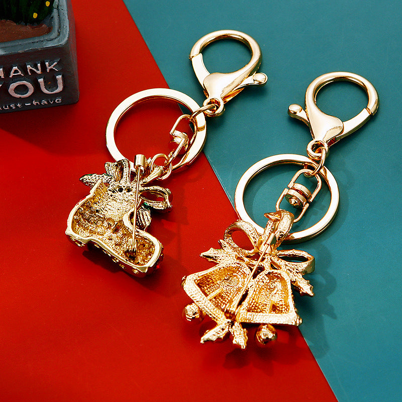 Wholesale Diamond Inlaid Santa Claus Boots Metal Keychain